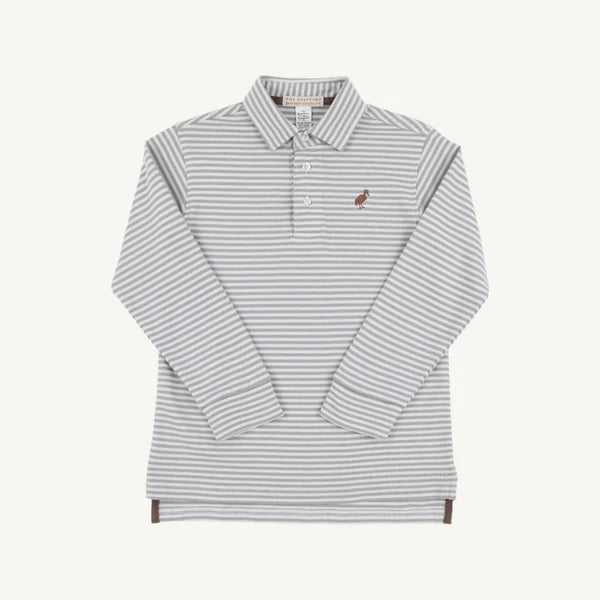 Prim & Proper Polo LS | Grantley Gray Stripe w/ Gray Bay Brown Stork