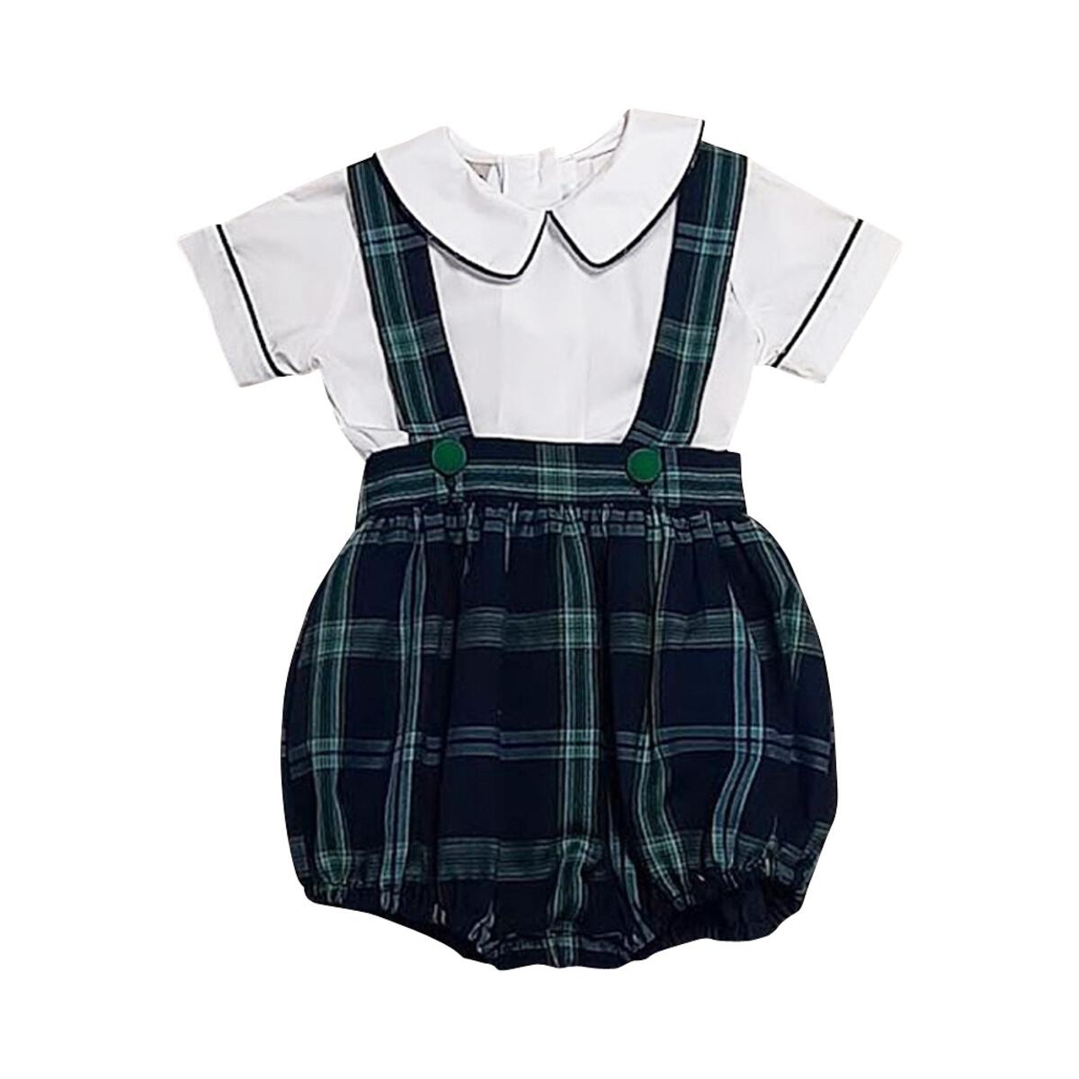 Baby Boys Blue / Green Blackwatch Plaid Bubble Set
