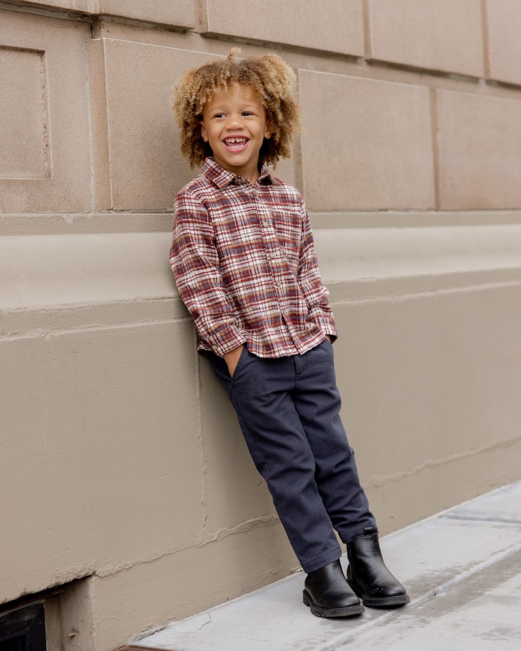 Collared Long Sleeve Shirt || Burgundy Plaid