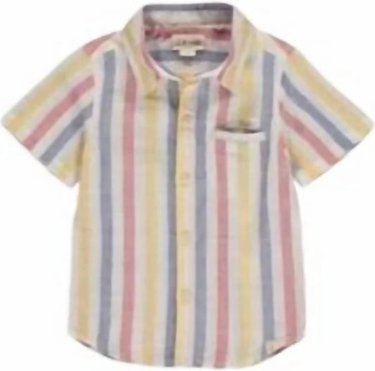 Pier Short Sleeved Shirt | Red, White, Blue Stripe