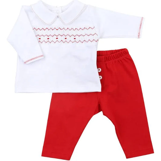 Clara and Colton Smocked Collared Boy Pant Set