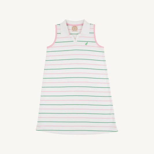 Sleeveless Maude's Polo Dress | Tradd Street Stripe with Pier Party Pink