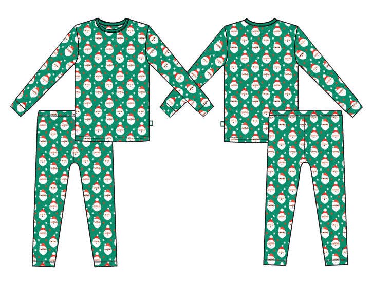 Macaron + Me Christmas Vintage Santa GREEN Bamboo 2 Piece Jammies Pajamas  Set