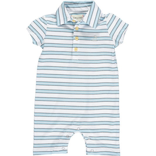 Drift Polo Romper | White and Blue Stripe