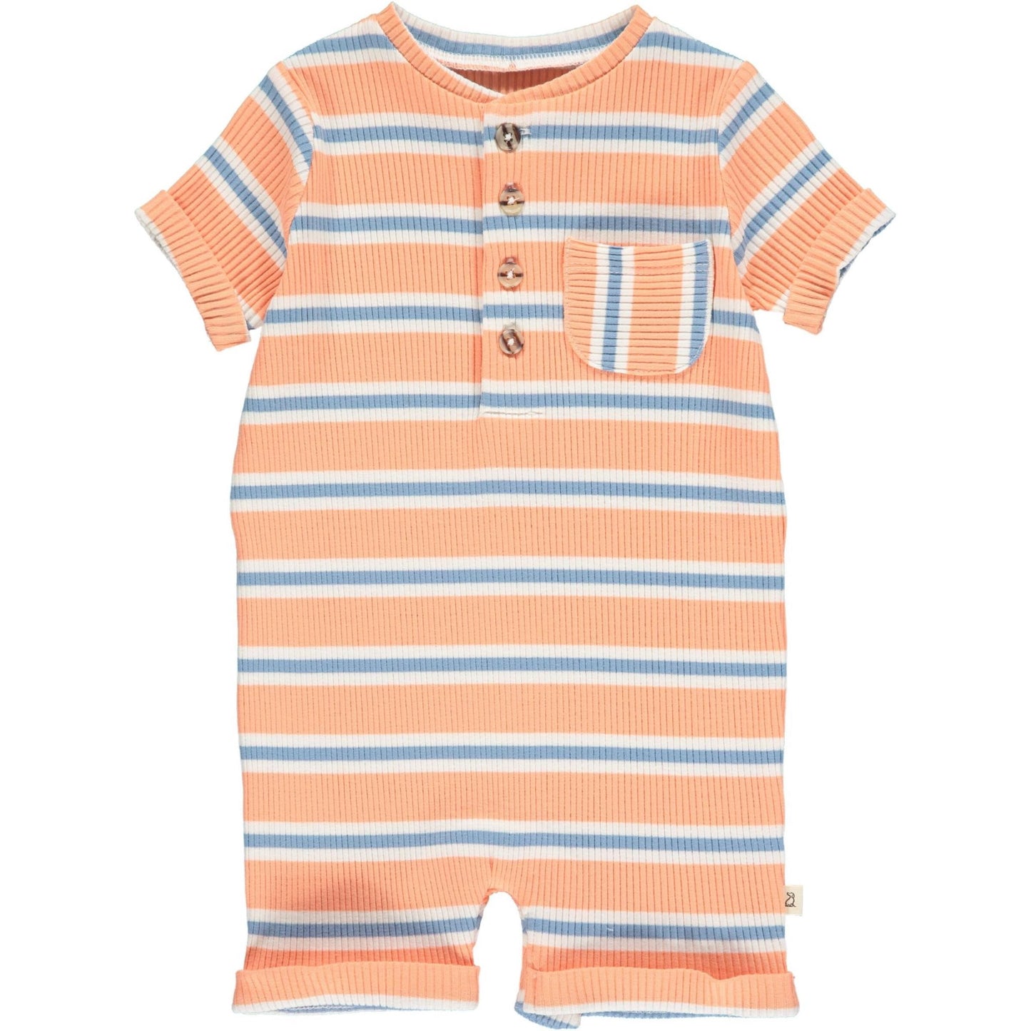 Camborne Henley Romper Peach/Blue Ribbed