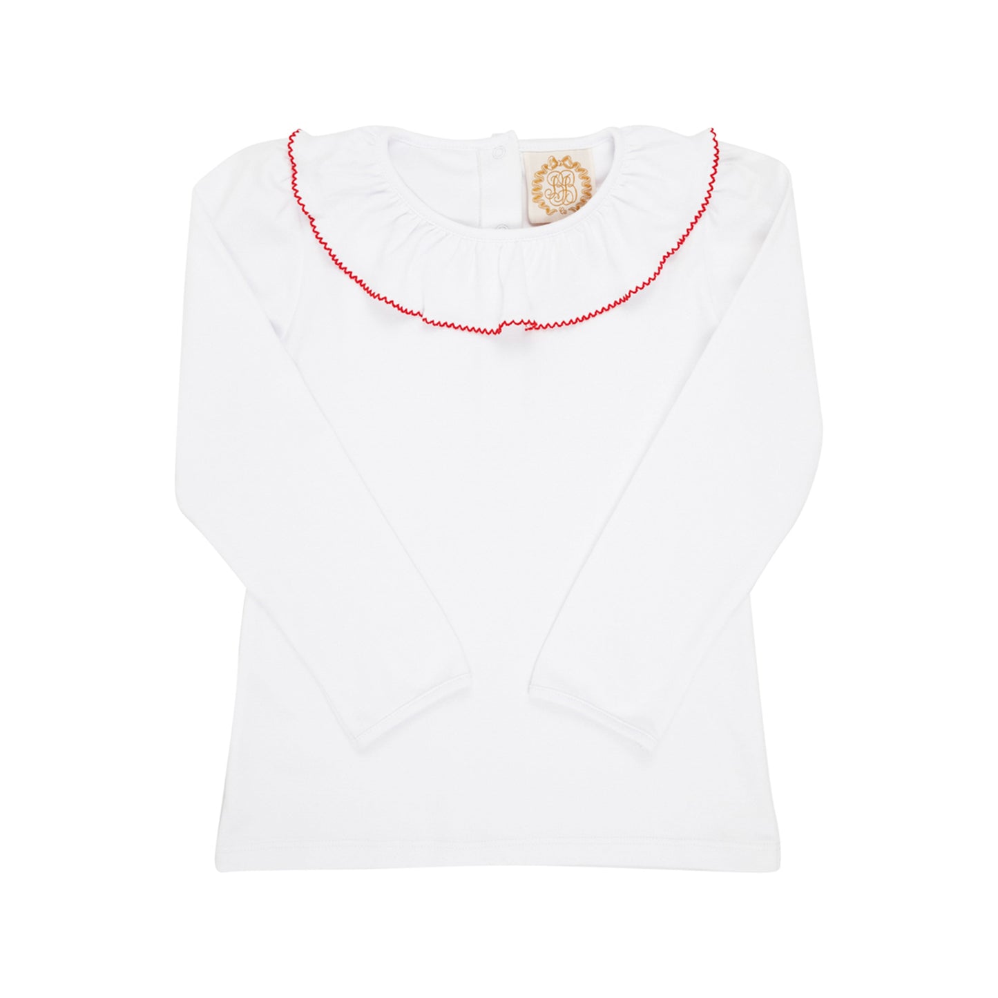 Long Sleeve Ramona Ruffle Collar Shirt | White + Red