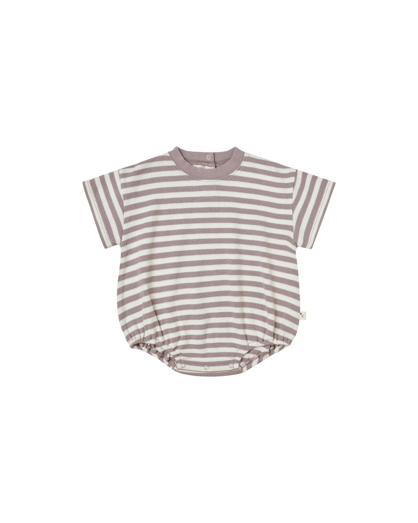 Relaxed Short Sleeve Bubble Romper | Purple Stripe