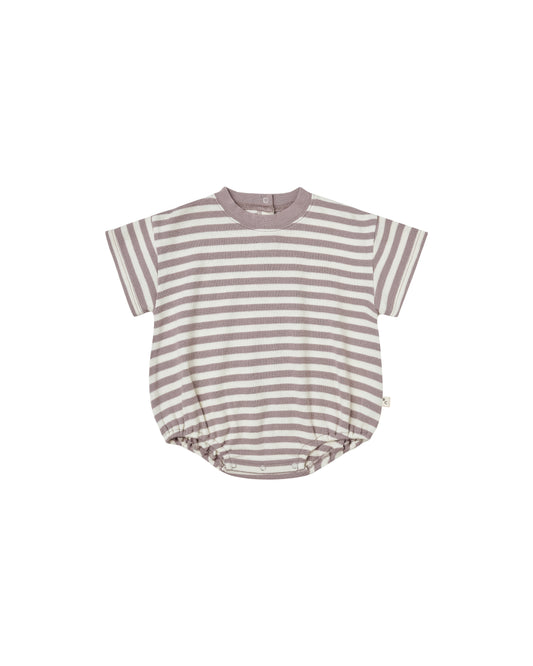 Relaxed Short Sleeve Bubble Romper | Purple Stripe