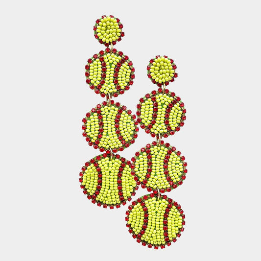 OBX Prep - Softball Triple Seed Beaded Dangle Earrings