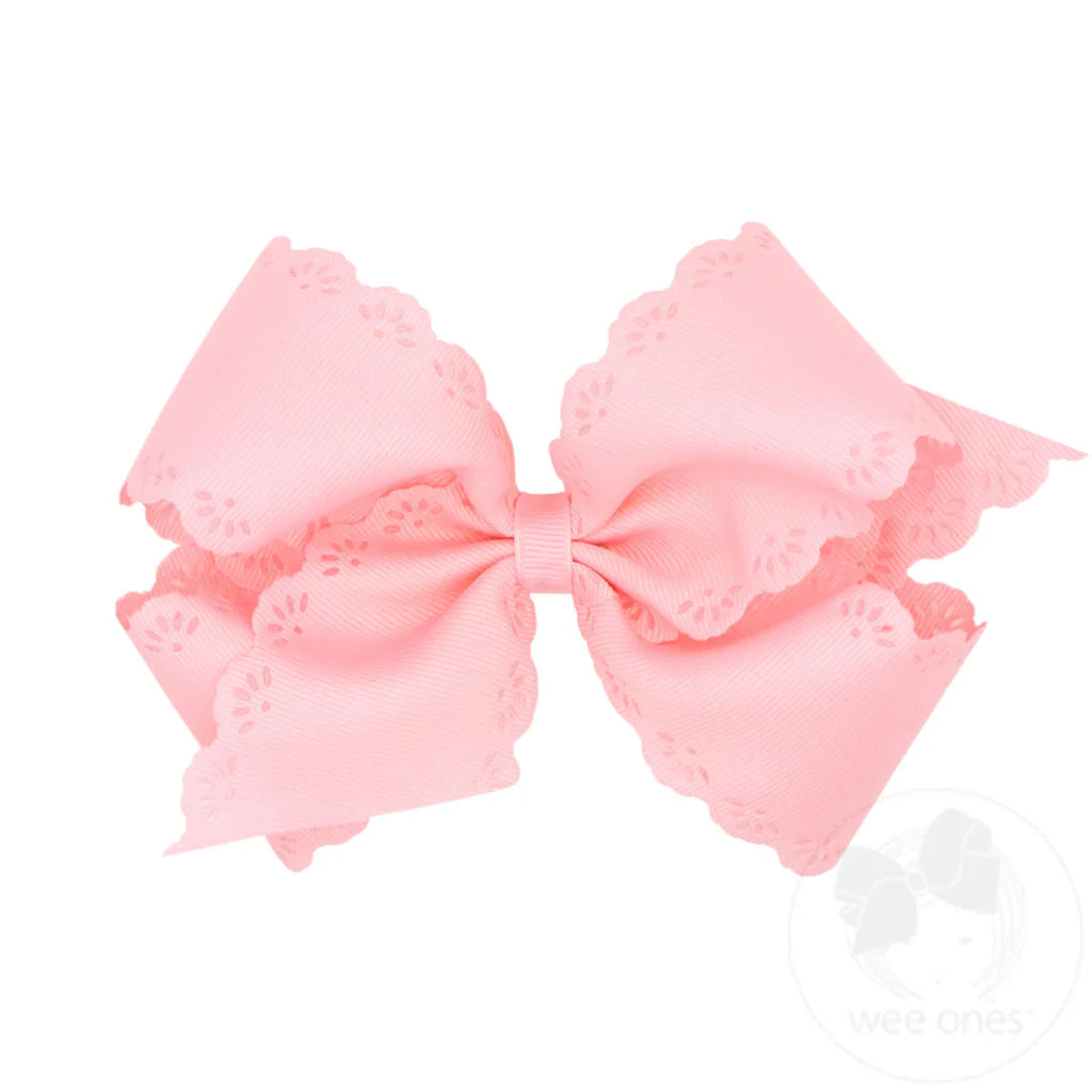 Small King Grosgrain Bow w/ Eyelet Flower Embossed Edges