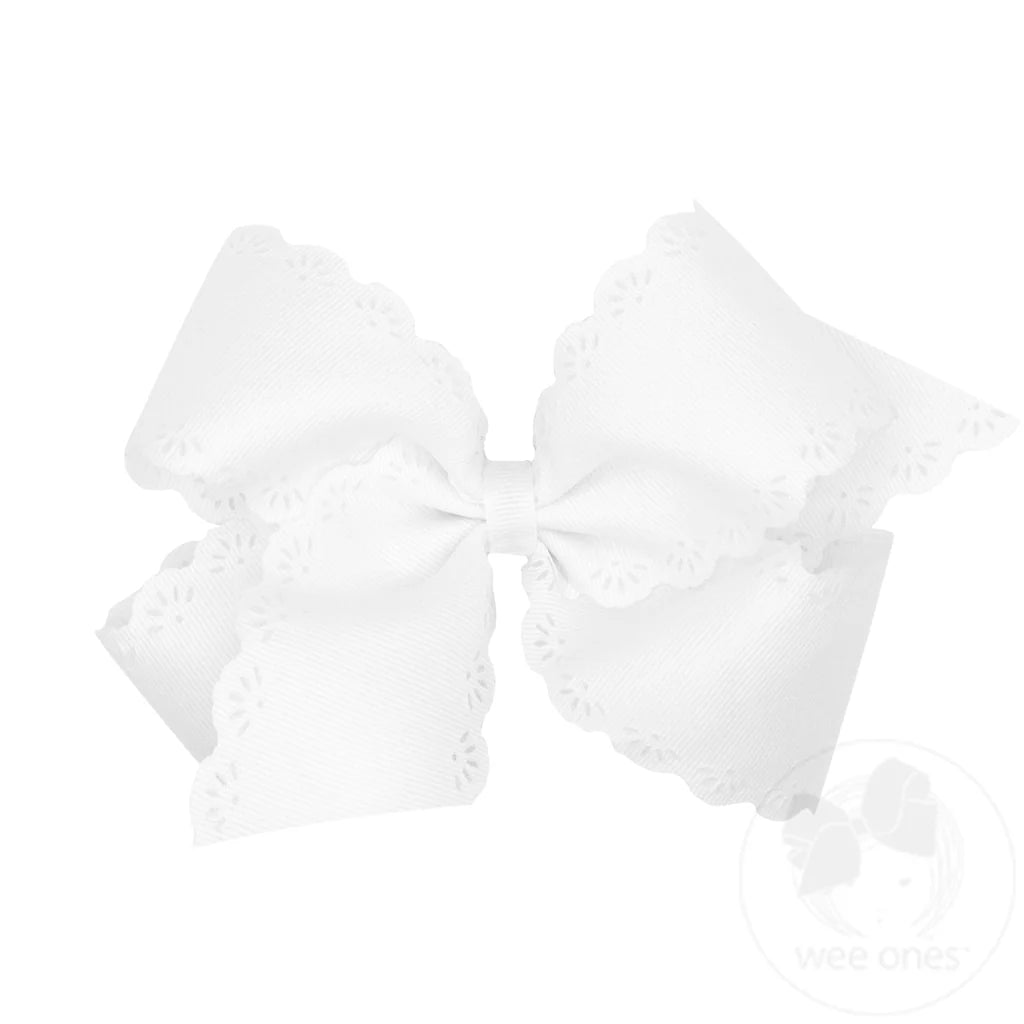 Small King Grosgrain Bow w/ Eyelet Flower Embossed Edges