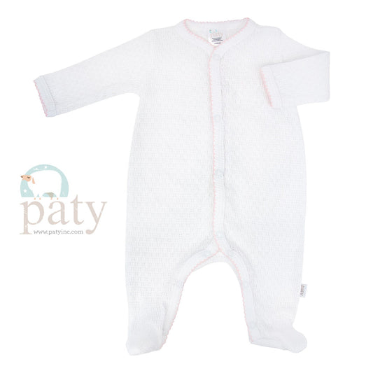 White Paty Knit Footie w/ Trim