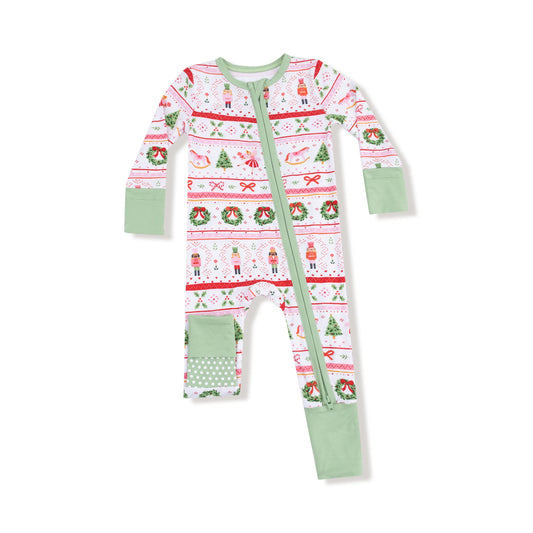 2 Way Zipper Convertible Romper | Sugar Plum Fairy & Pink Nutcracker Fair Isle