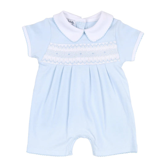 Katie and Luke Blue Smocked Collared Short Playsuit
