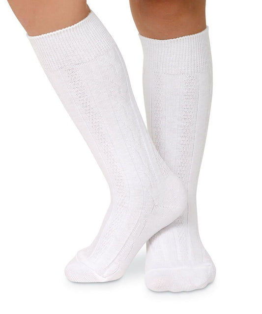 Classic Cable Knee High Socks | White