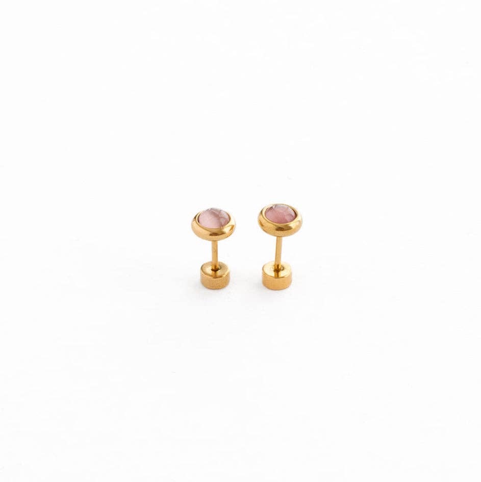 Rose Quartz Stud Earrings - Hypoallergenic, Flat Back