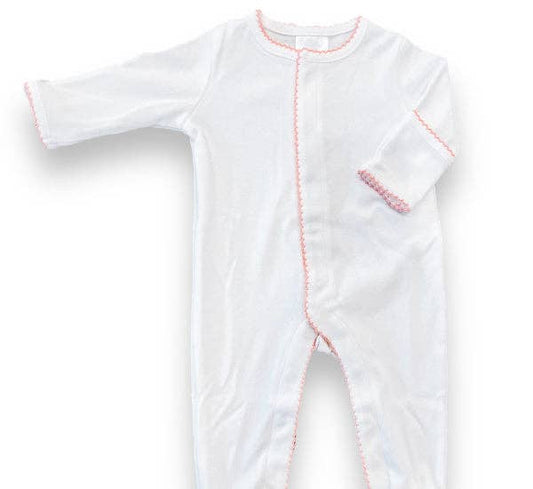 White Footie with Pink Picot Trim