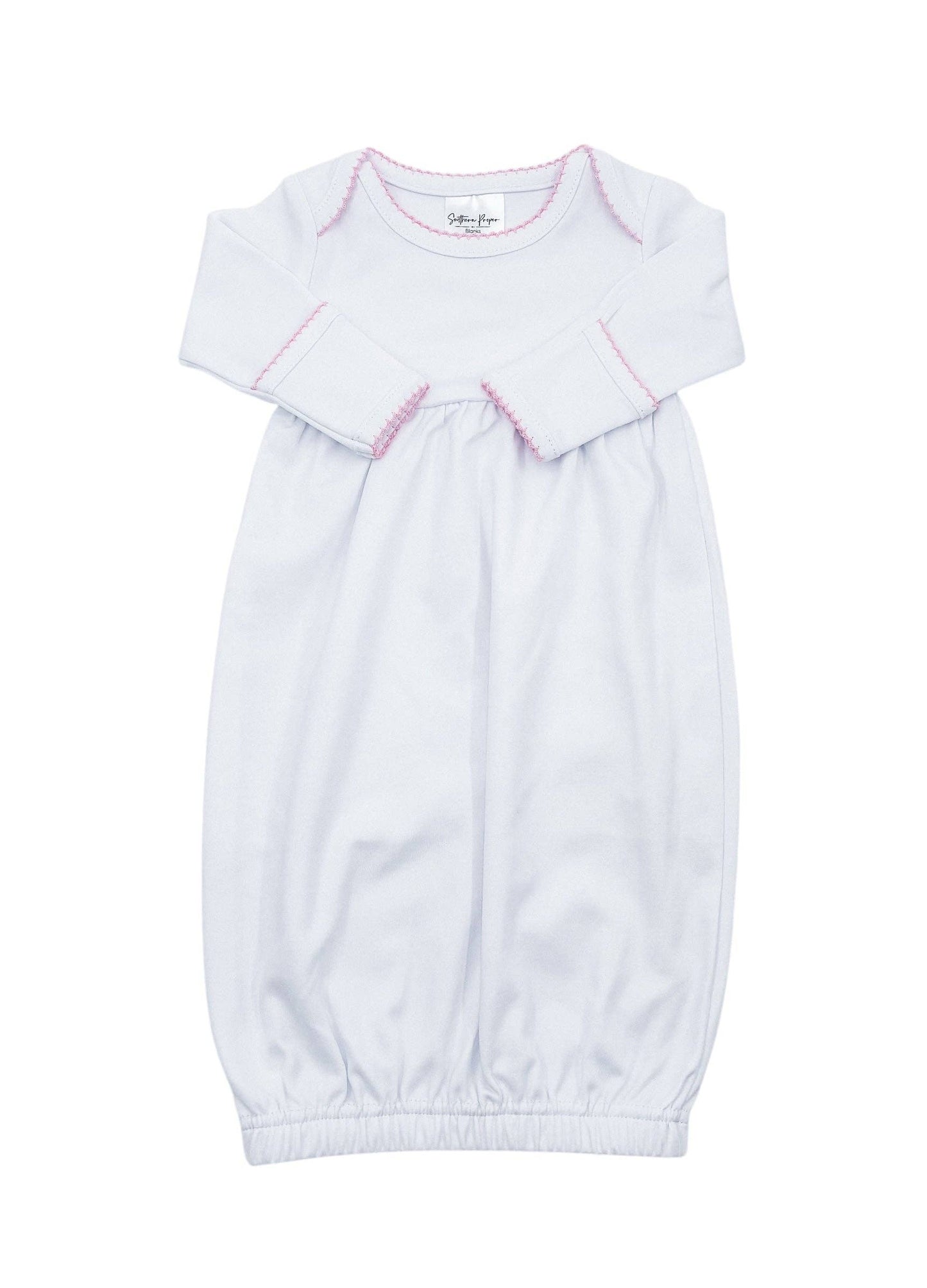 White Gown with Pink Picot Trim
