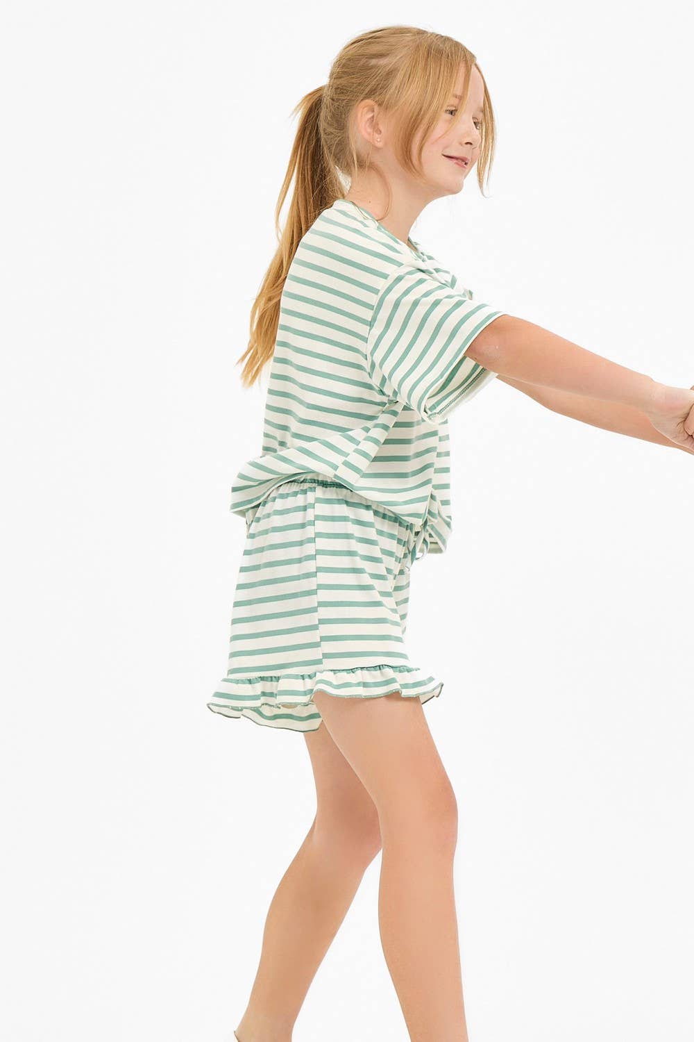 Stripe Crop Top and Ruffle Shorts Set | Heather Grey