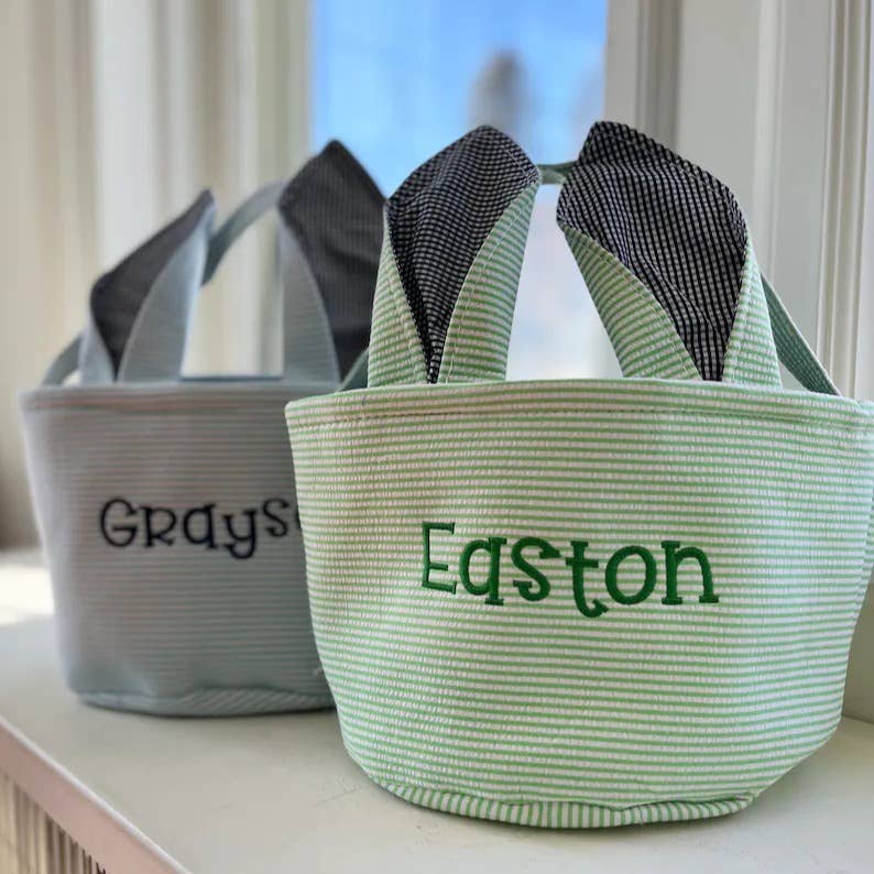 Personalized Embroidered Easter Bunny Ear Basket |  Green