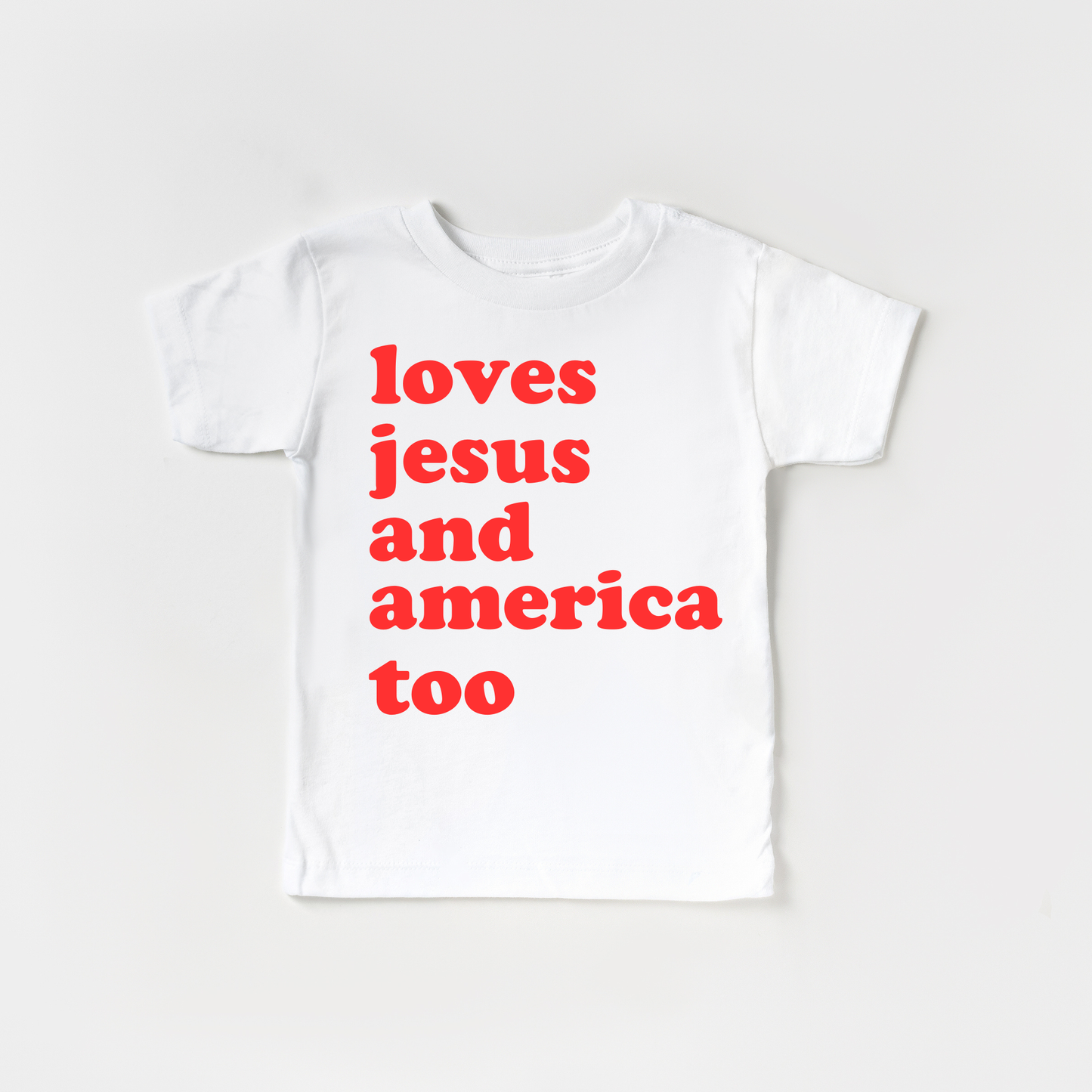 Benny & Ray Apparel - Loves Jesus and America Too 4th of July Shirt: 3T / Blue / White