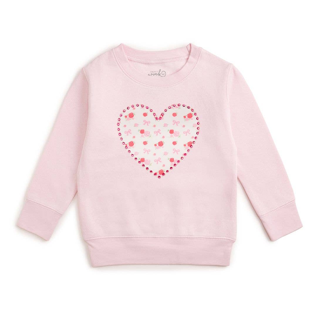 Dainty Rose Pearl Heart Patch Sweatshirt