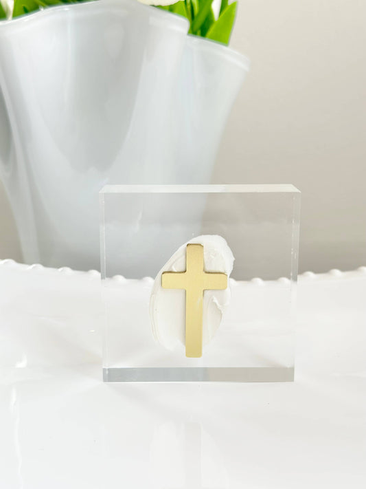 Anna Walding Art - Gold Cross Acrylic Block