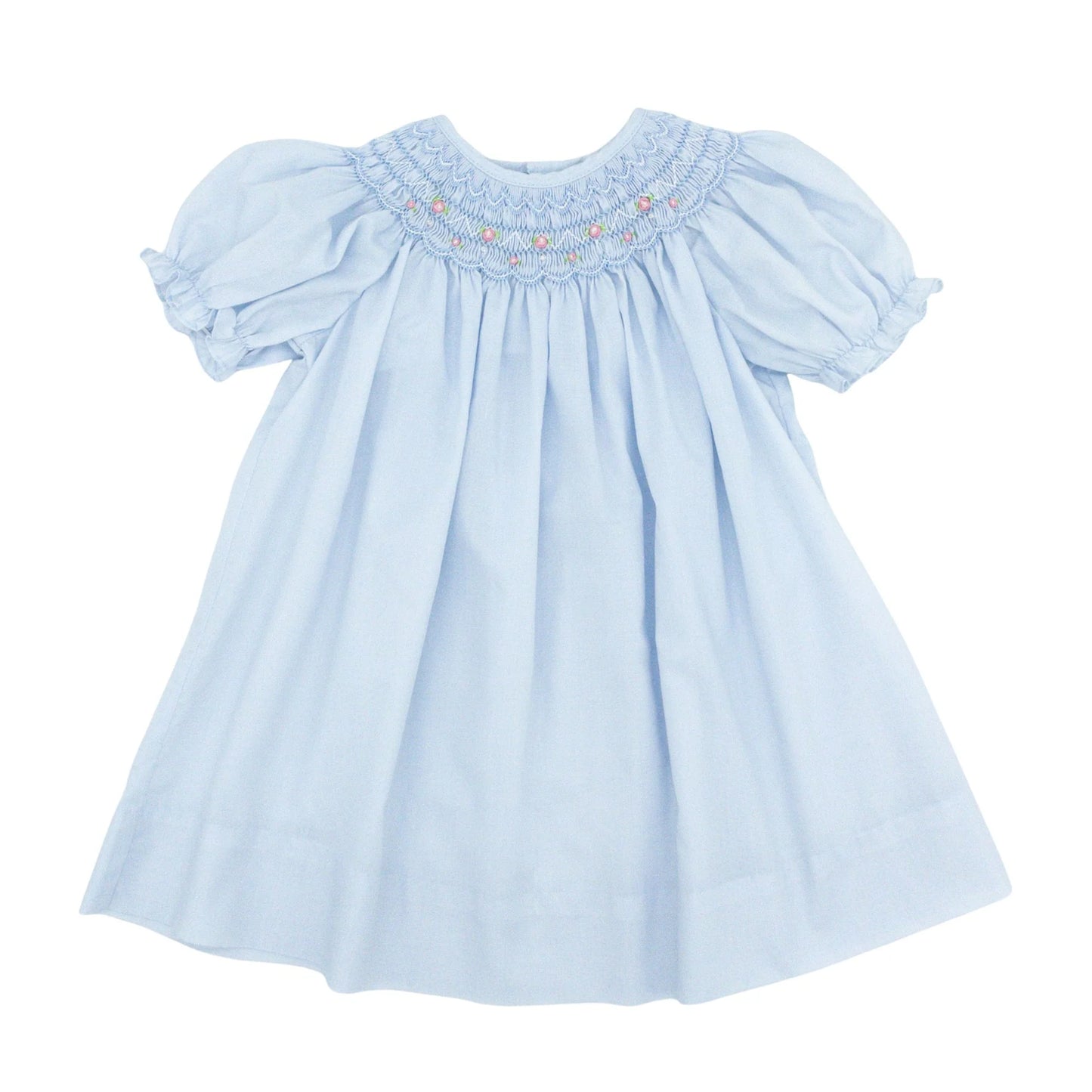 Dress with Hand Bishop Scalloped Smocking | Blue