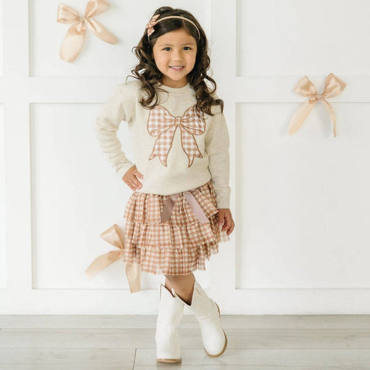 Gingham Bow Patch Sweatshirt | Natural