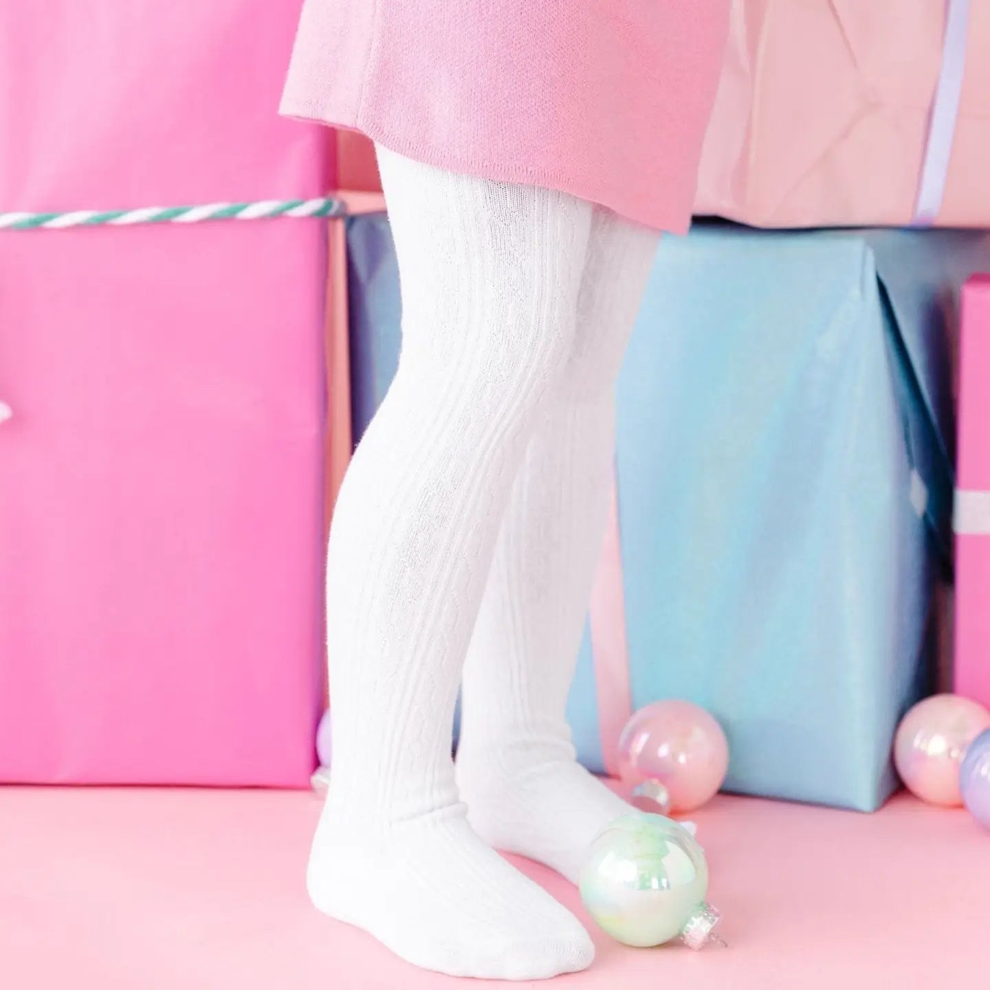 Little Stocking Co. - White Cable Knit Tights