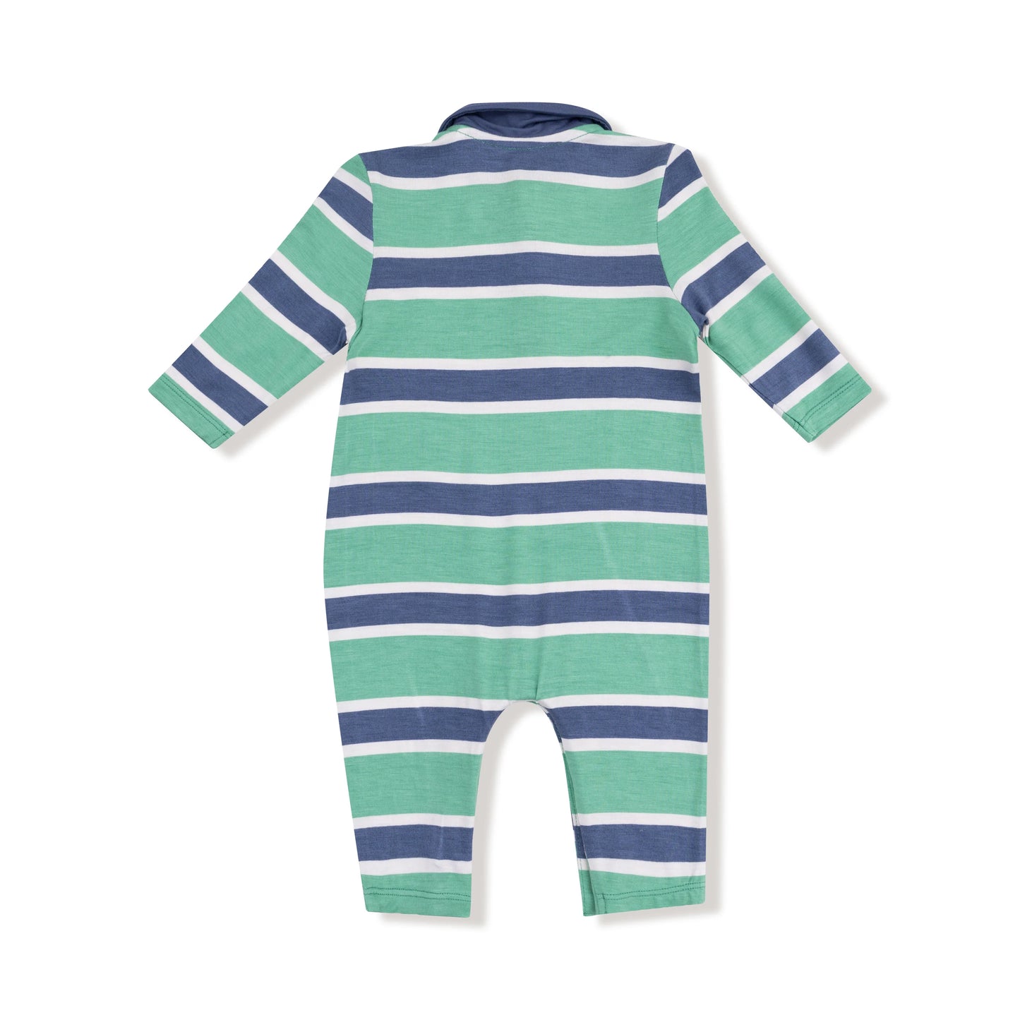 Polo Romper | Rugby Stripe Green and Navy