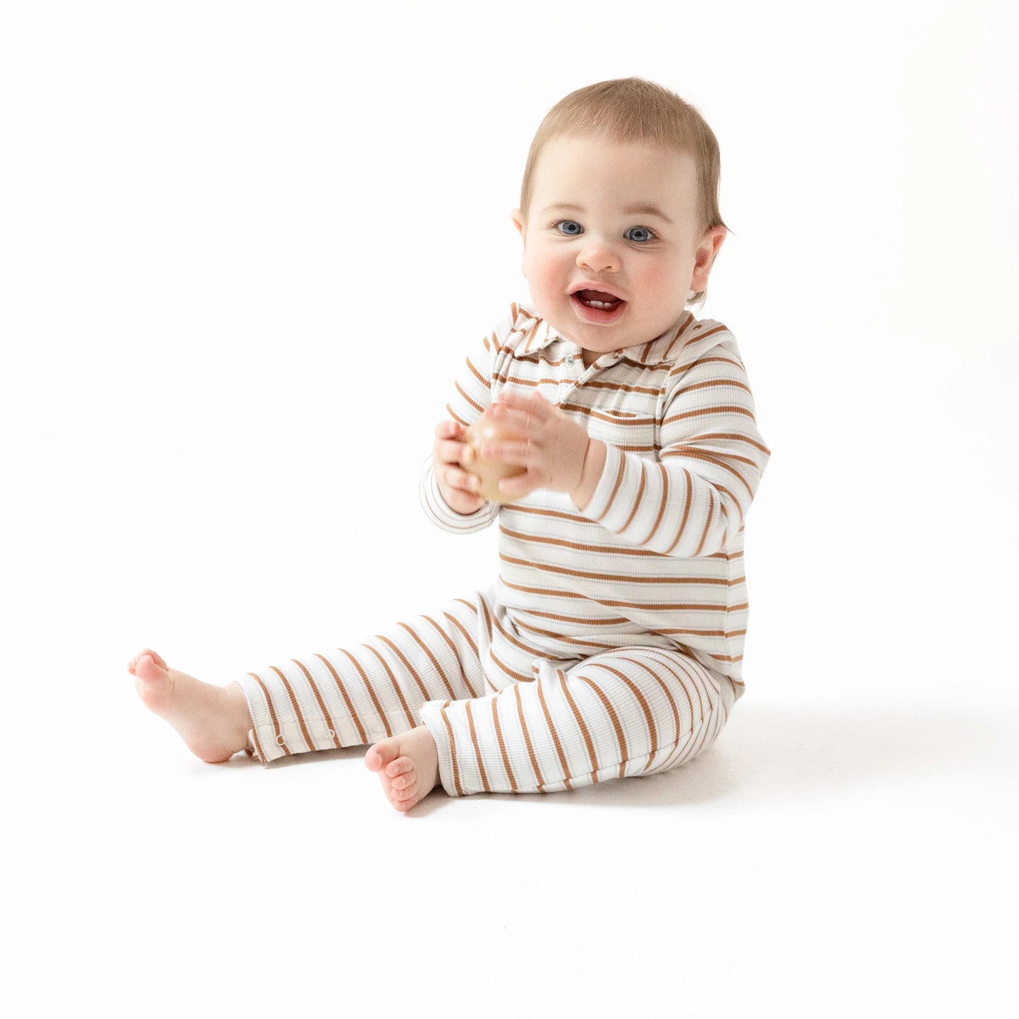 Polo Romper | Brown Vintage Stripe