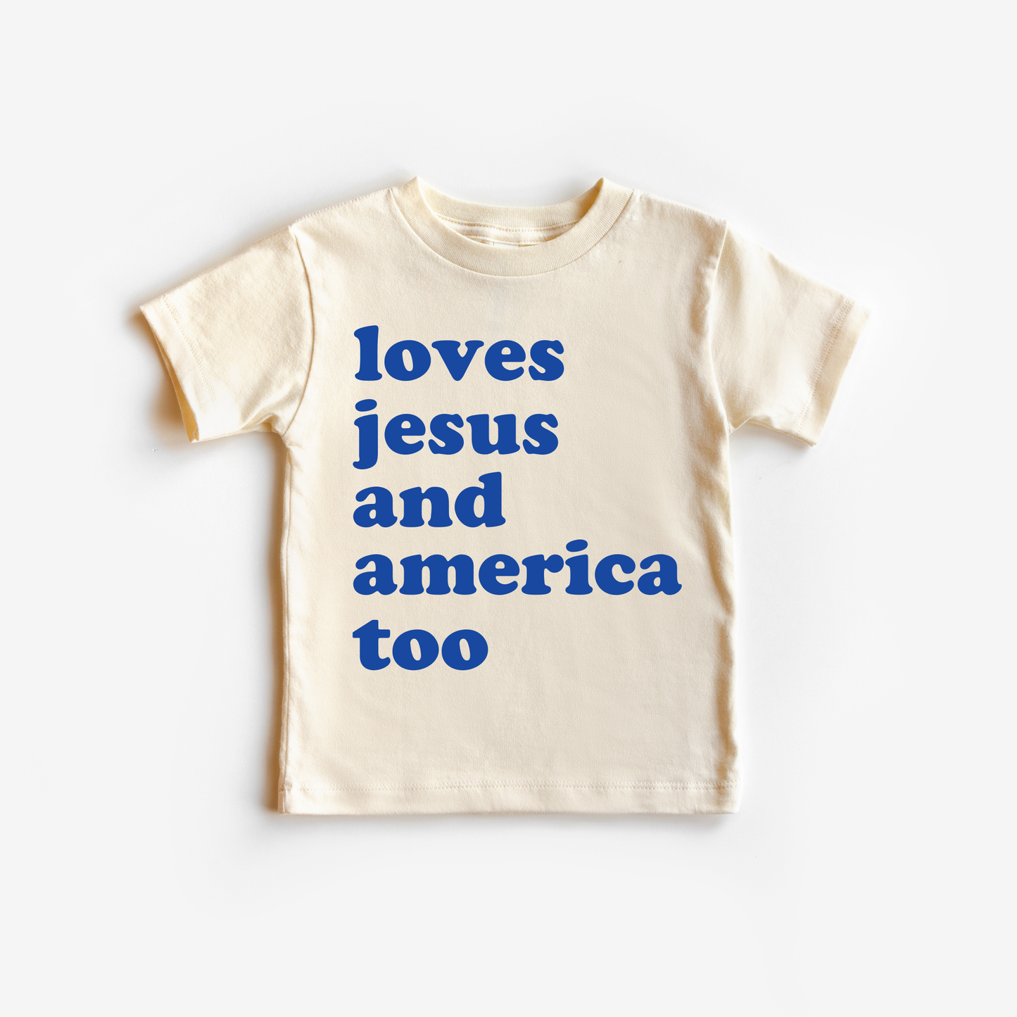 Benny & Ray Apparel - Loves Jesus and America Too 4th of July Shirt: 3T / Blue / White