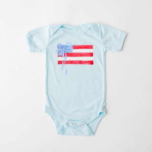 American Flag Bow Onesie | Ice Blue