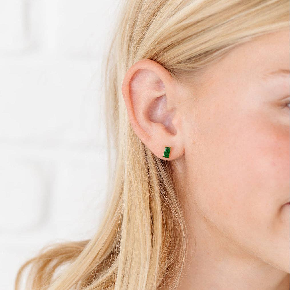 Emerald Baguette Studs