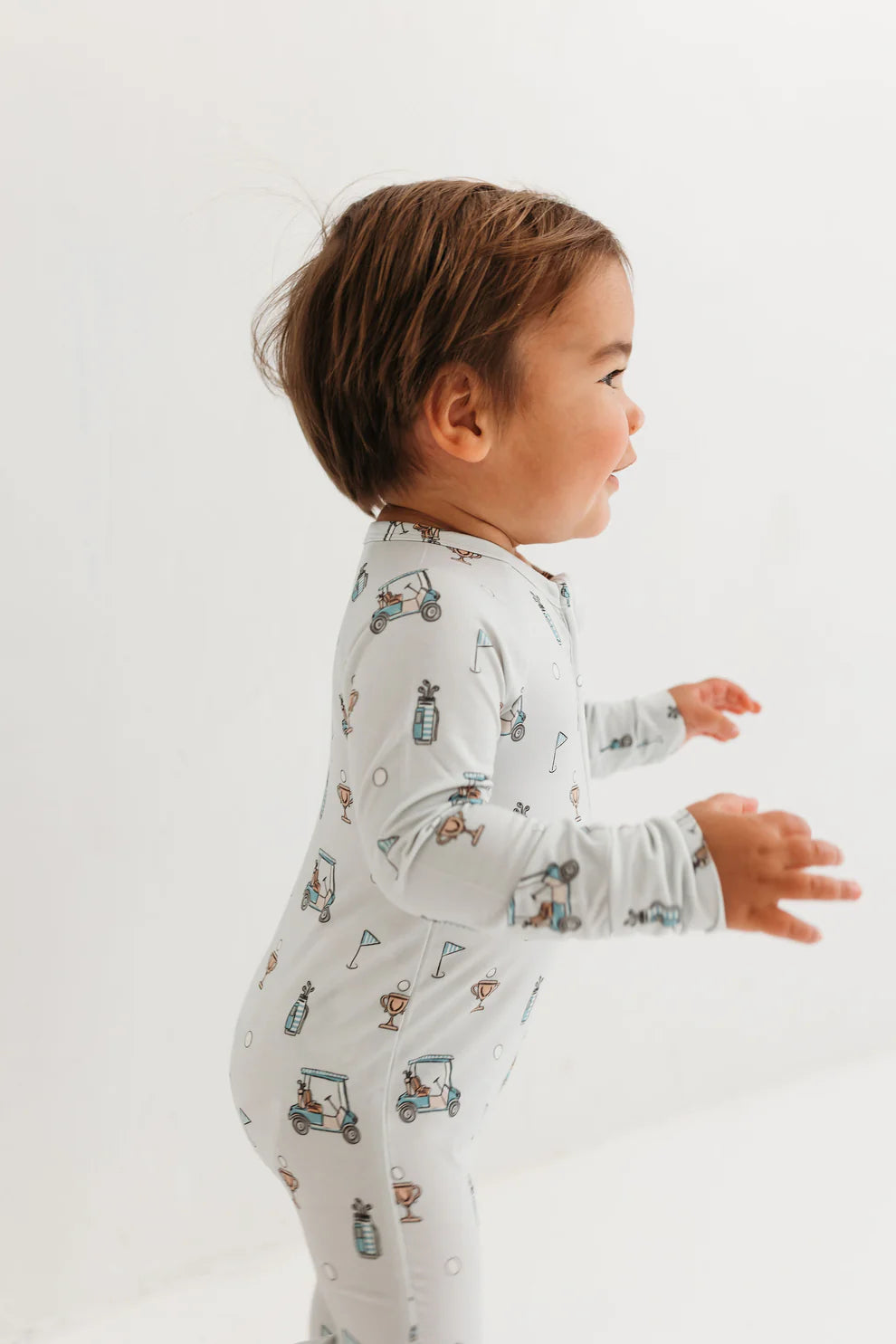 Blue Golf Bamboo Zipper Romper