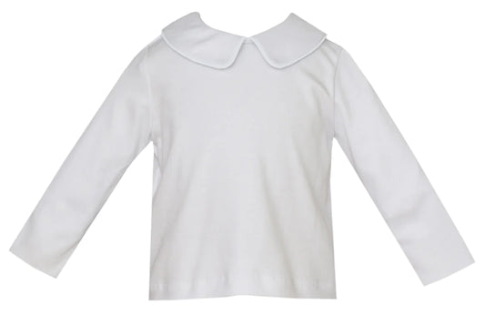 White Knit Peter Pan Collared Shirt Long sleeve