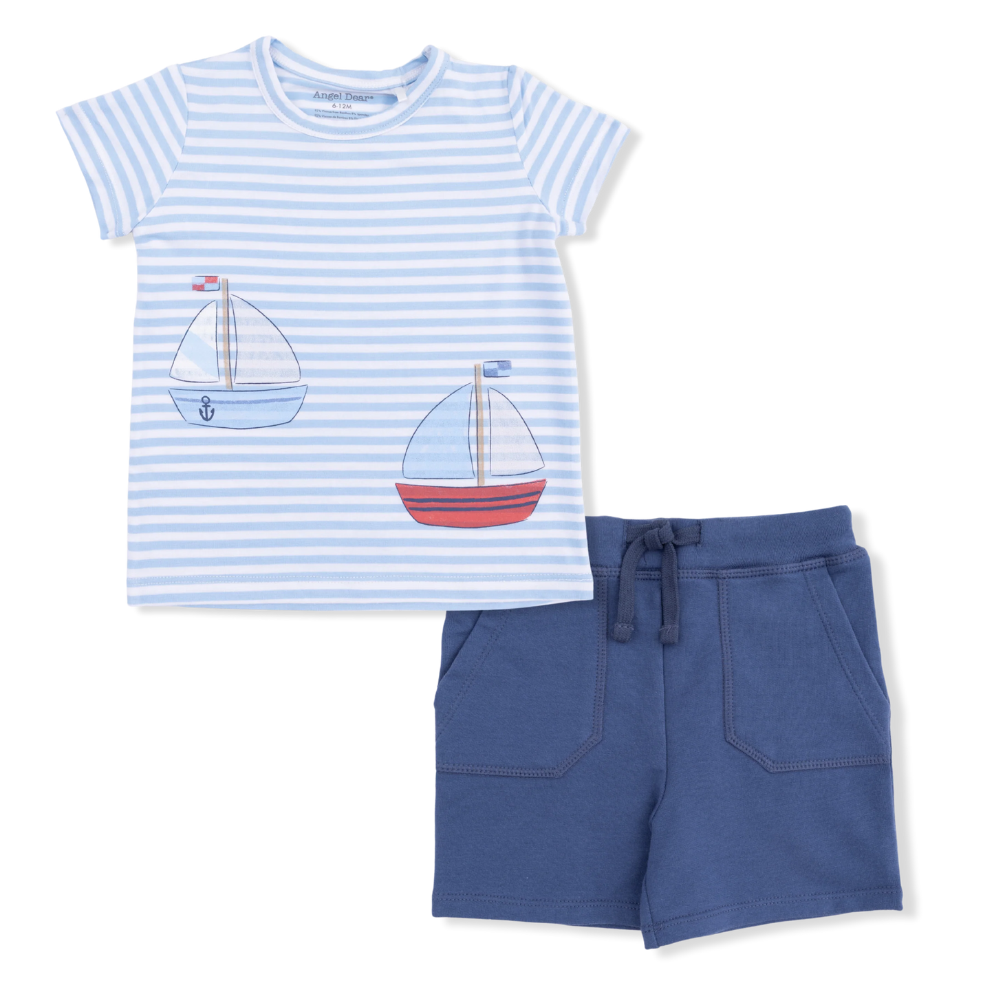 Crew Neck Tee with Cargo Short | Bubbly Sailboat Stripe