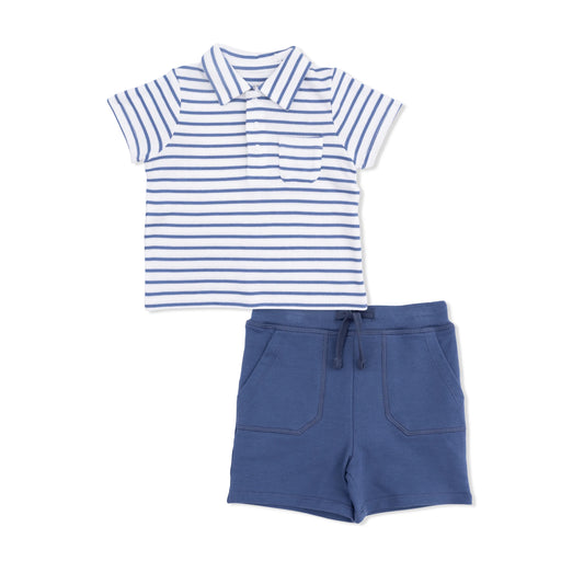 Polo with Everyday Short | Navy Stripe