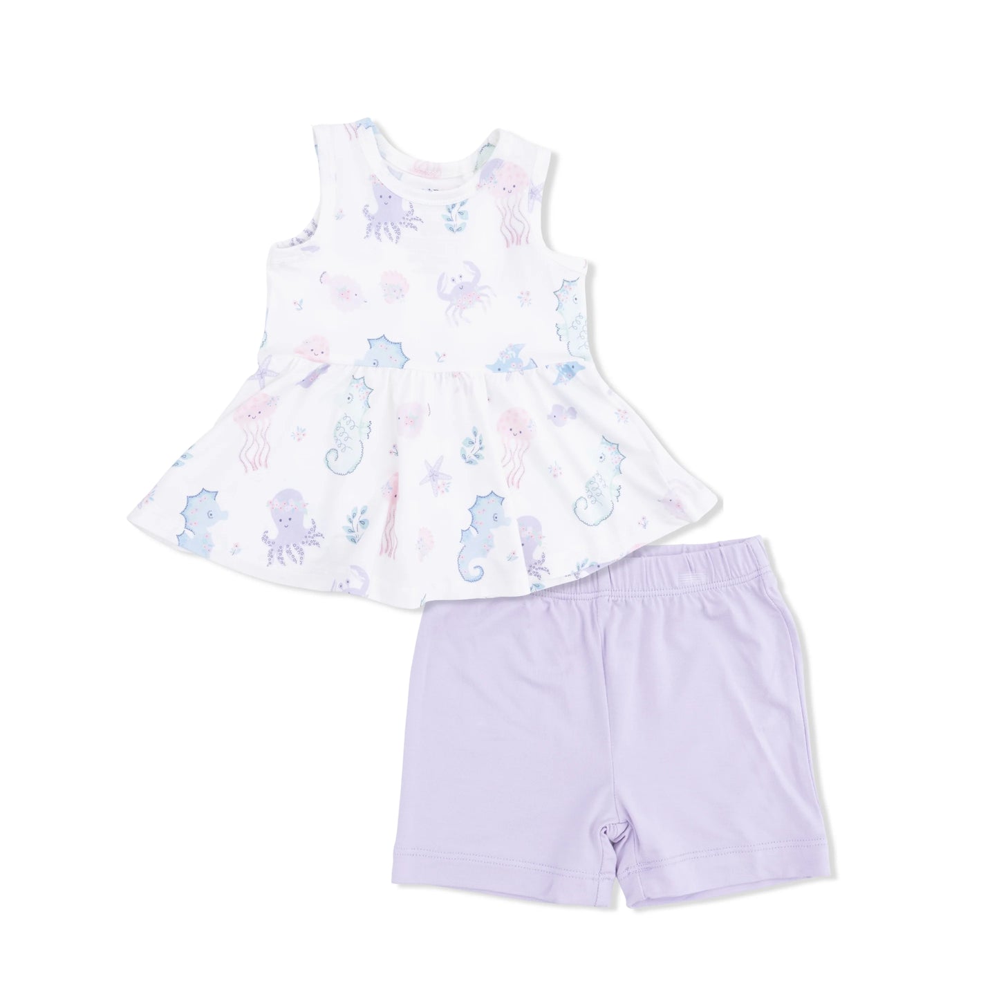 Peplum Tank Top & Bike Short | Floral Sea Creatures