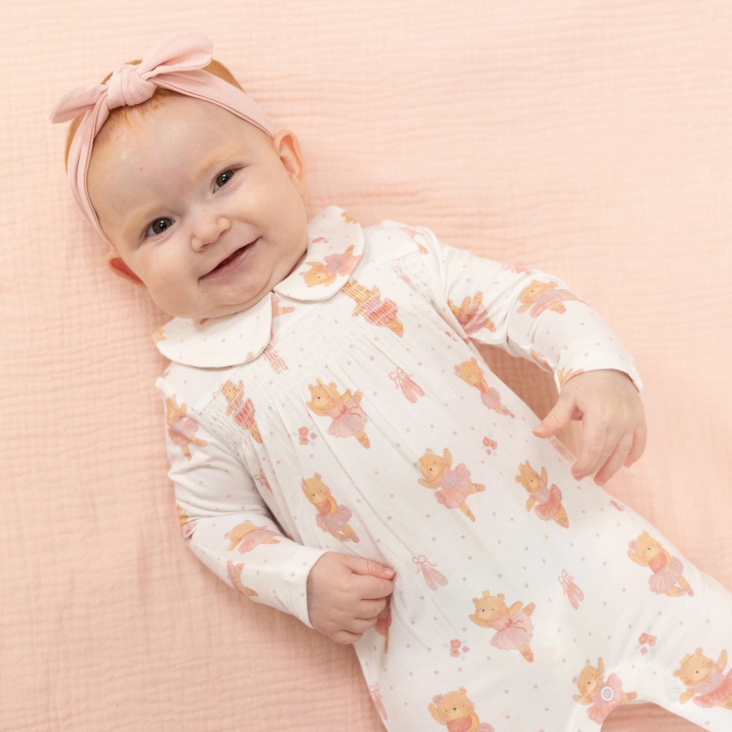 Smocked Peter Pan Snap Footie | Teddy Bear Ballerina