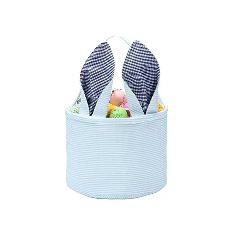 Personalized Embroidered Easter Bunny Ear Basket | Blue