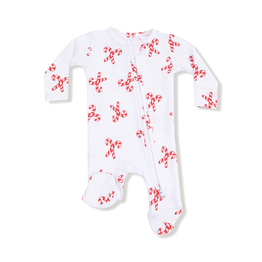 2 Way Zipper Footie | Candy Canes