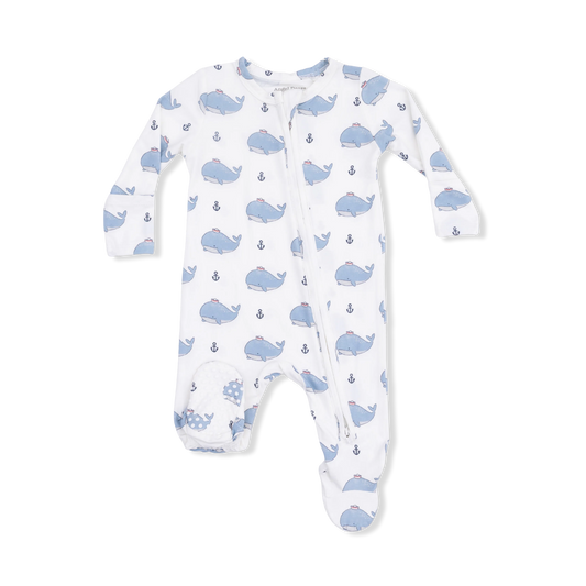 2 Way Zipper Footie | Blue Bubbly Sailor Whales