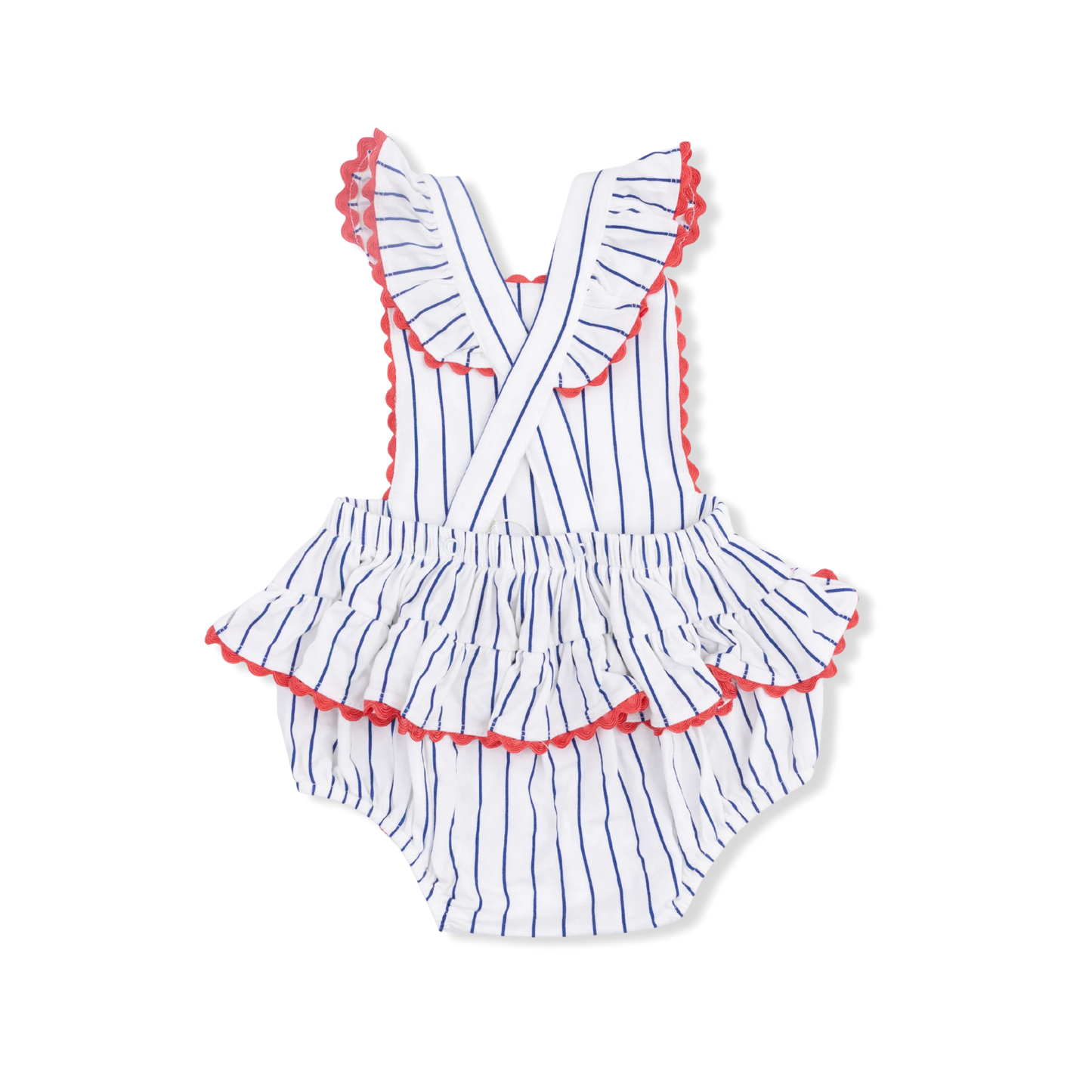 Ric Rac Ruffle Sunsuit | Baseball Stripe