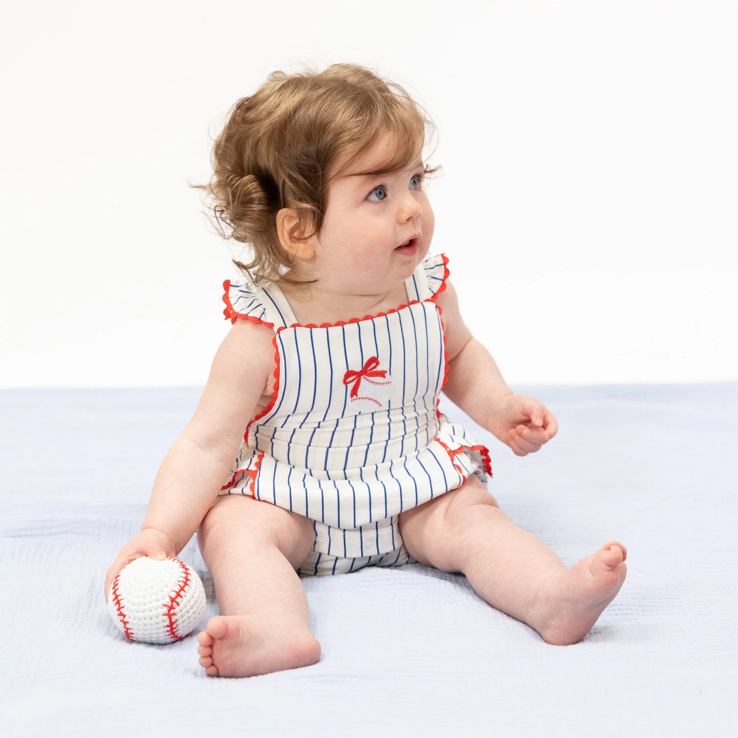 Ric Rac Ruffle Sunsuit | Baseball Stripe