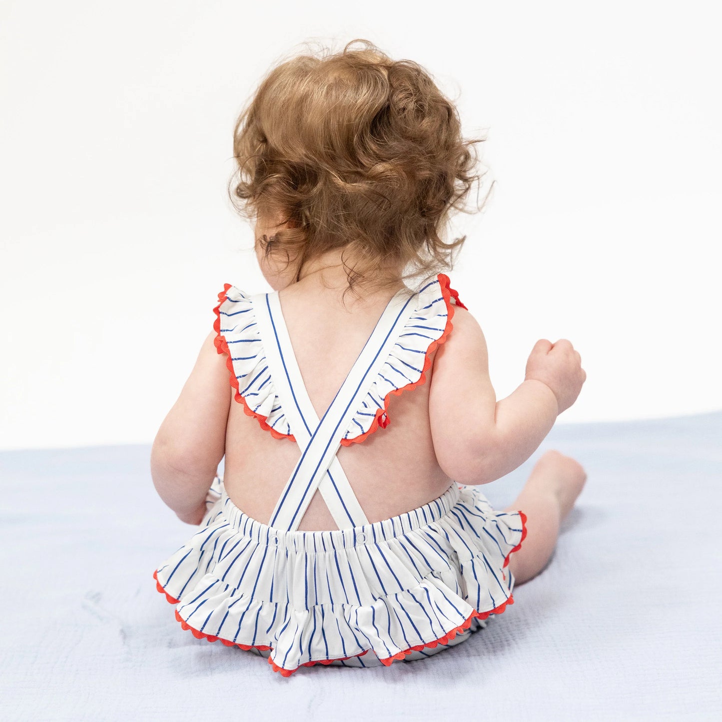Ric Rac Ruffle Sunsuit | Baseball Stripe