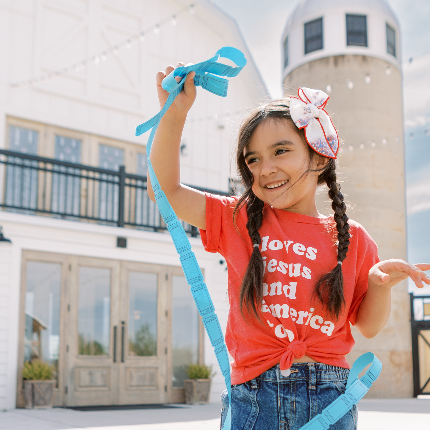 Loves Jesus and America Too 4th of July Shirt | White & Red