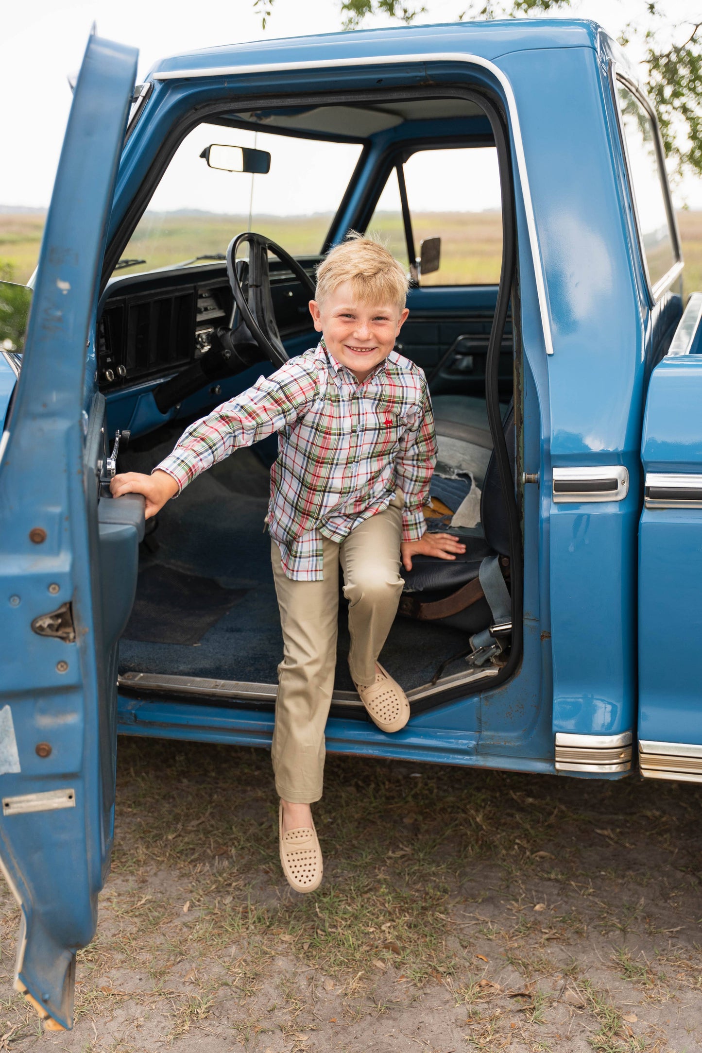 Carter Oxford Boys Shirt | Creme Plaid