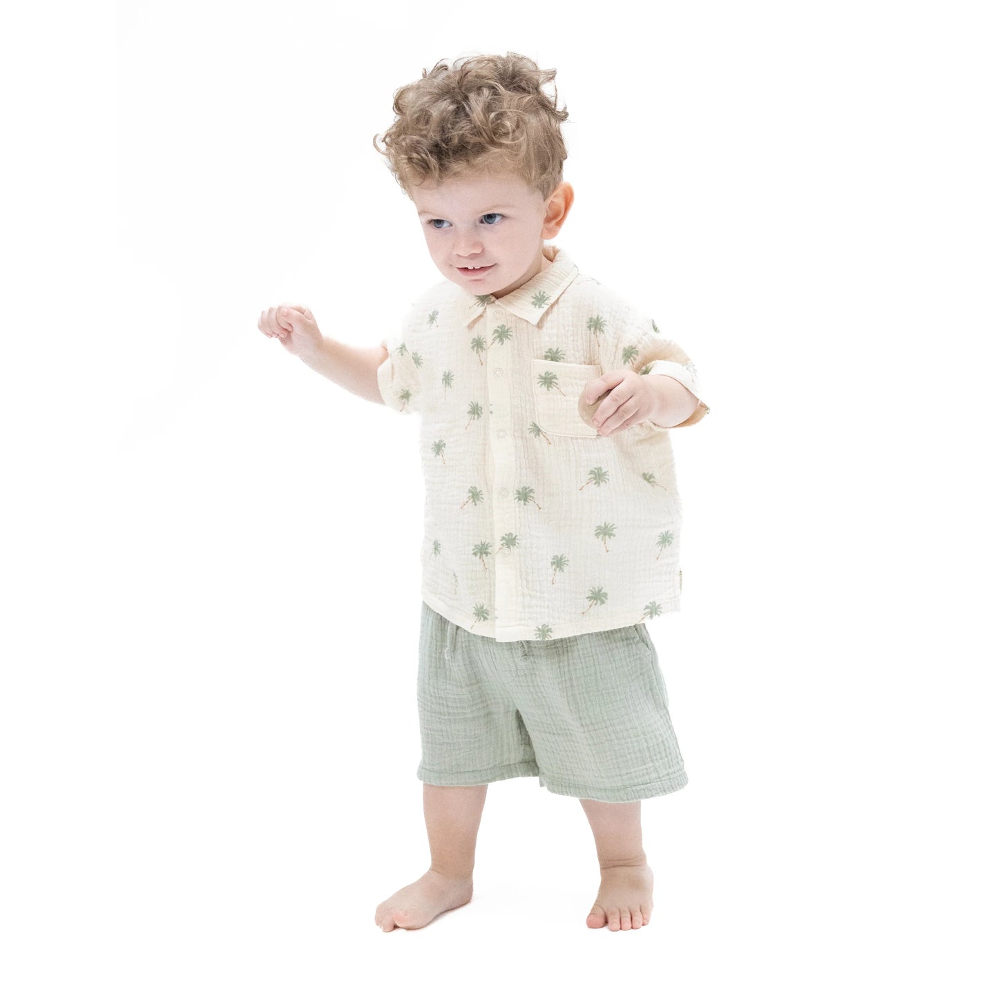 Polo Button Up with Casual Short | Palm Trees